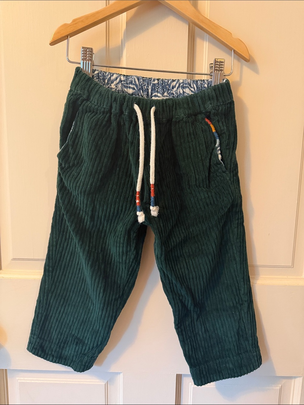 Kids Corduroy Drawstring Pants in Forest Green